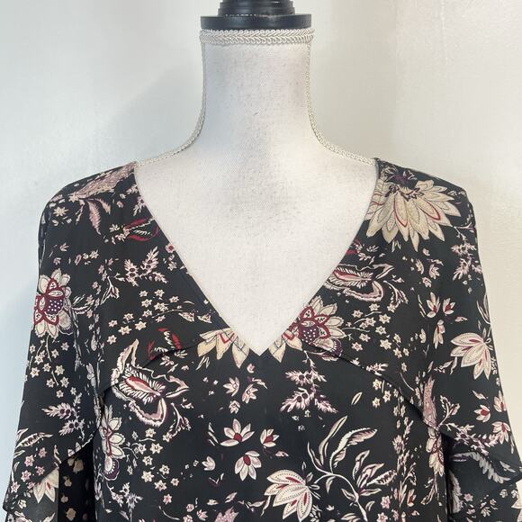 Le Gali Blouse Top size XL Black Red Purple Floral Ruffle Peasant Style Womens - Picture 3 of 9